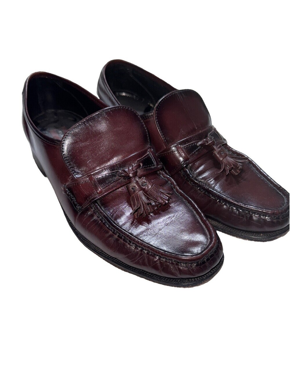 Florsheim Mens 9Burgundy Leather Tassel Loafers Vintage Oxblood Slip On